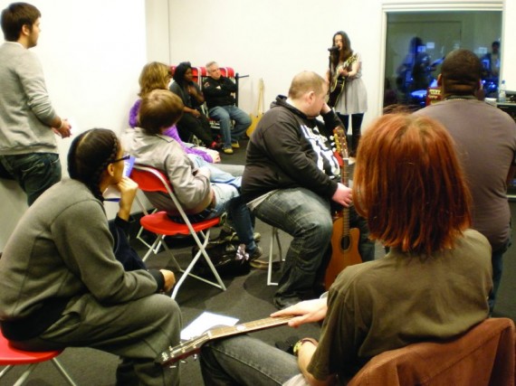 Bucks New University Students watching a performance by LIPA Sennheiser Scholorship Student, Alyssa Bonagura.