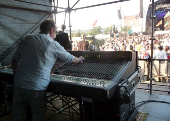 Huw Richards mixing Maximo Park at the Other Stage, Glastonbury 2009, on a Midas XL4 