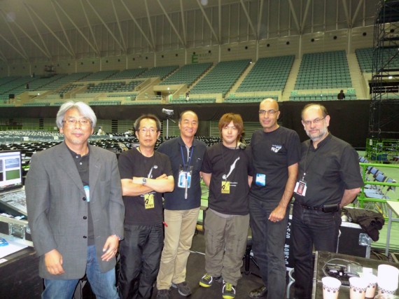 Nishio Motoshige, Murata Takashi, Fujii Shuzo and Ueno Takahiro (MSI Japan); Sherif el Barbari (certified trainer, L-Acoustics); Michel Brouard (L-Acoustics)