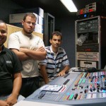 SESC Gama audio technician Thiago Souza; Projesom’s Ruslan Viana; SESC Gama audio technician Henrique Damata