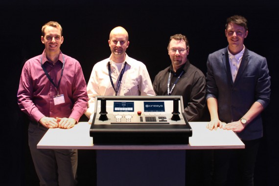 Photo Kinesys Team at Frankfurt 2015 : left to right: Lluis Diaz-Guerra Martinez (Head of Software), Dave Weatherhead (Managing Director), Dan Dufaur (Technical Sales Engineer) and Steve Fowler (Marketing & Communications Manager).