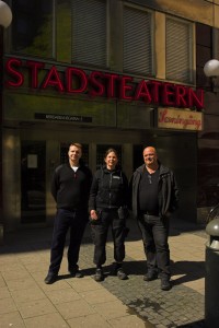 L-R Fredrik Lundberg (Bellalite), Lena Hállstrôm (lighting director for the Main Stage at Stockholm Stadsteater)  and Björn Arnason (Bellalite) 