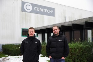 Johan Kvartborg from LightPartner on the left with Cometech’s Jes Christiansen outside Comtech’s Copenhagen warehouse