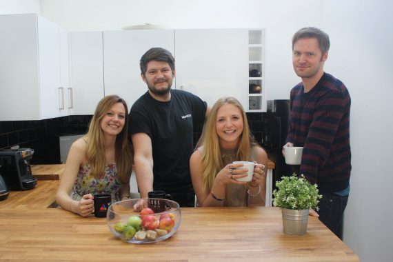 L to R Hannah Piercy (Production Designer), Lewis Edwards (Warehouse Manager), Juliet Irvine-Fortescue (Operations & Logistics Co-ordinator) and Edwin Higgins (Technical Manager)